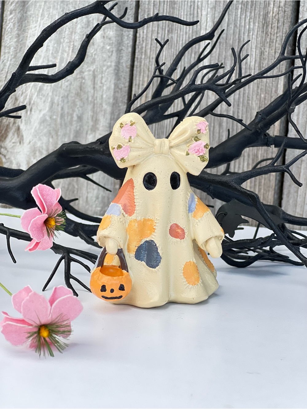 Vintage Halloween Patchwork Ghosts , Halloween Decoration 4in ( New) - Picture 6 of 6